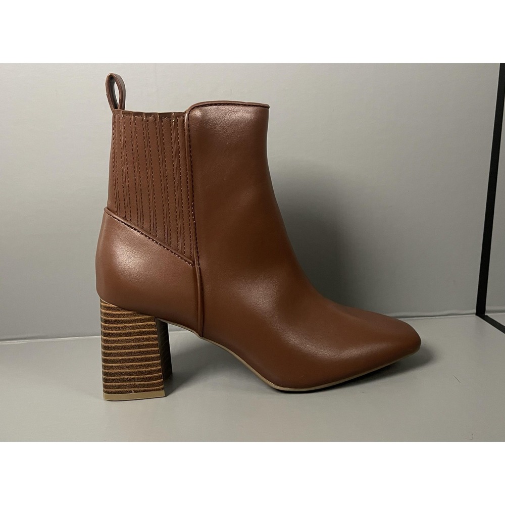 Style&co. Boots Womens Size 7 Brown HUTCHHP Block Heel Ankle Booties Side Zip
